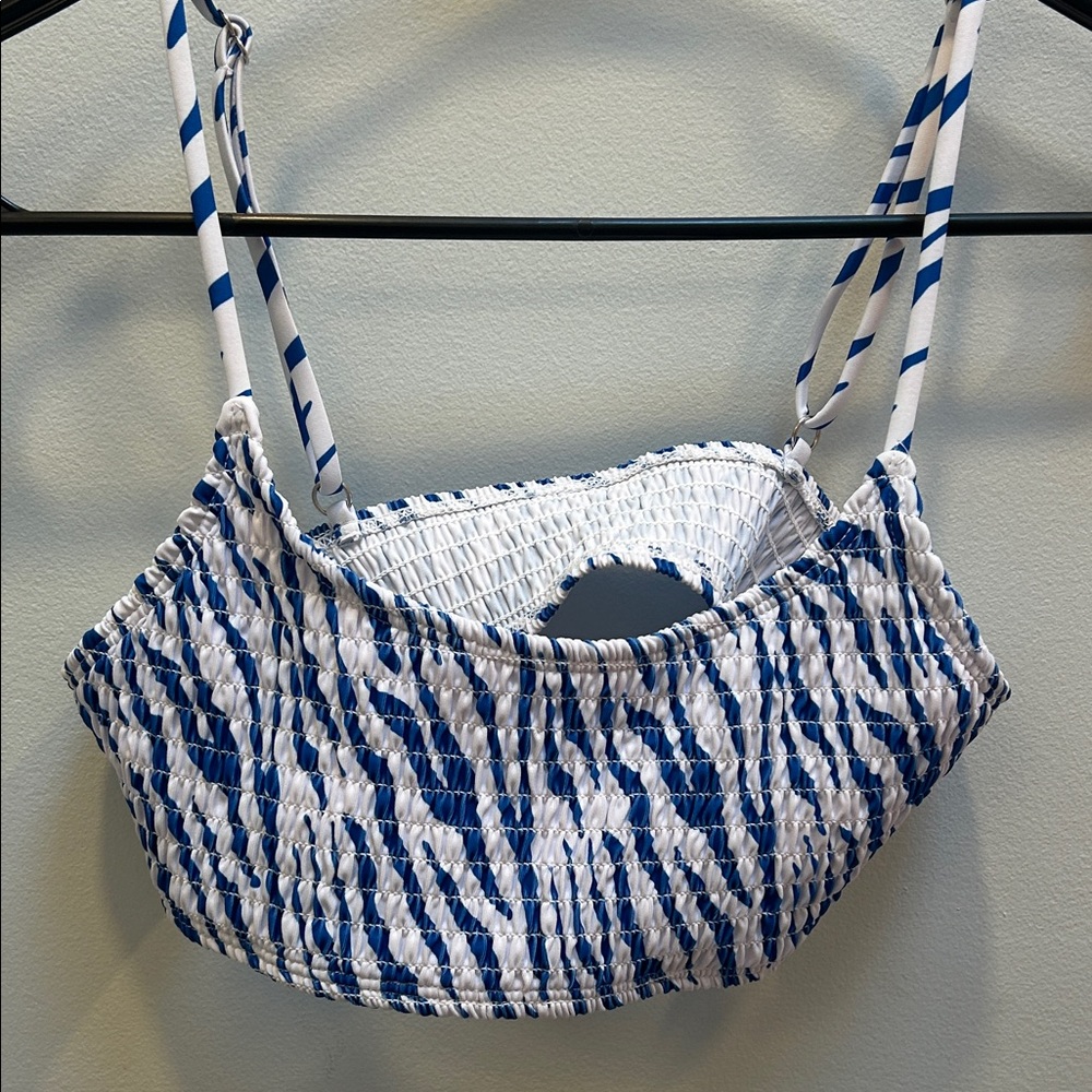 SHEIN Blue and White Bikini Top